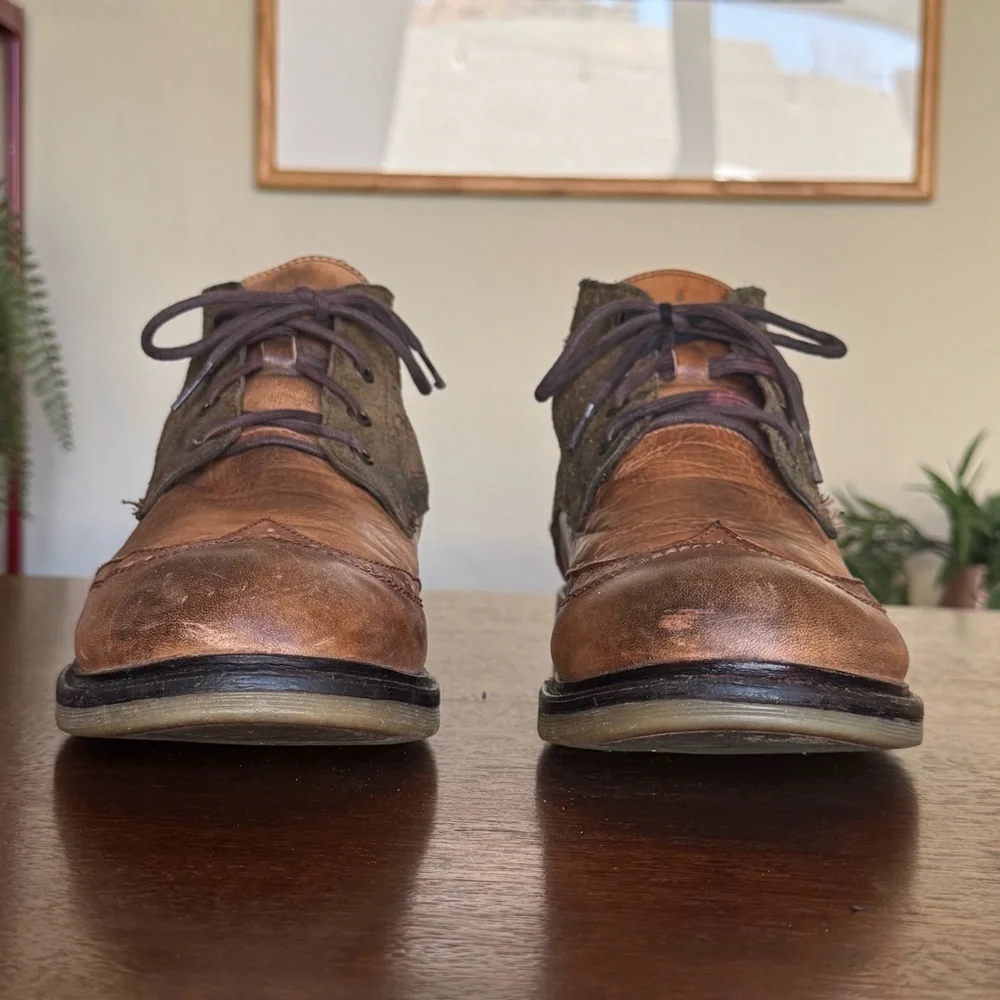Bed Stu Capacity Chukka Boots Two Tone Leather Suede Brown Green | Men's Sz 10.5